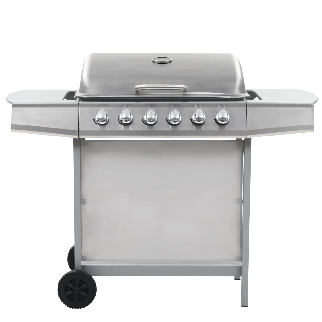 vidaXL Gasgrill mit 6 Flammen Edelstahl Silbern