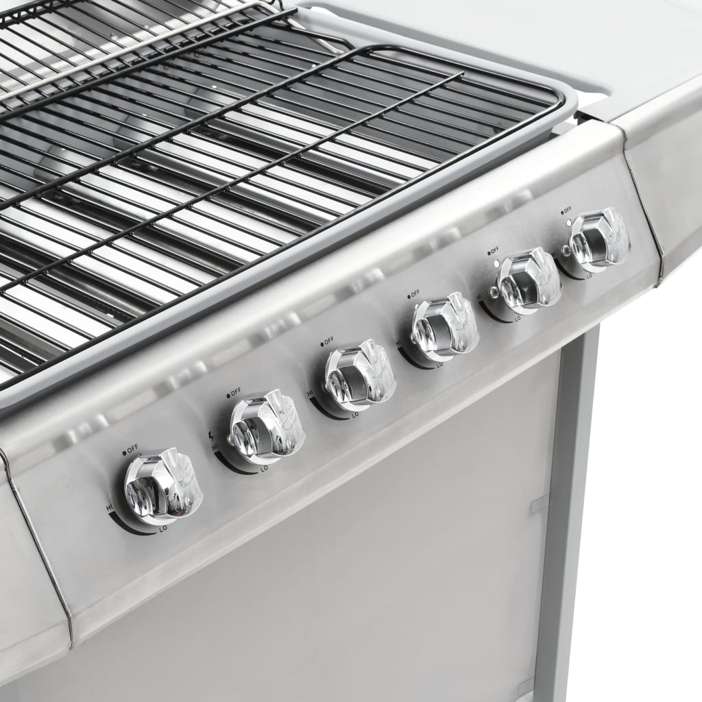 vidaXL Gasgrill mit 6 Flammen Edelstahl Silbern