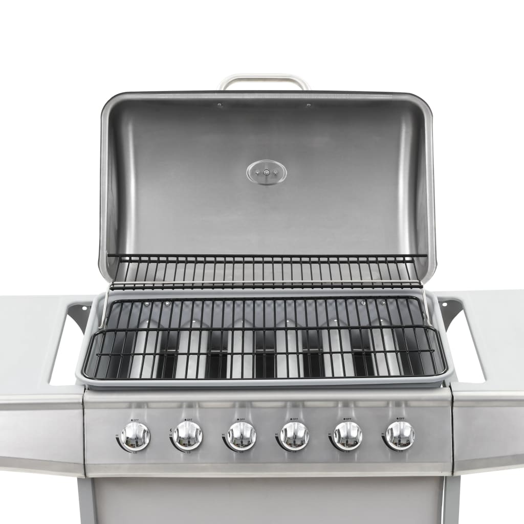 vidaXL Gasgrill mit 6 Flammen Edelstahl Silbern