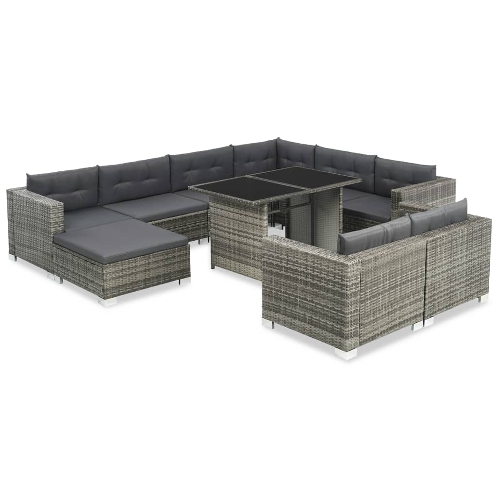 vidaXL 10-tlg. Garten-Lounge-Set mit Auflagen Poly Rattan Braun