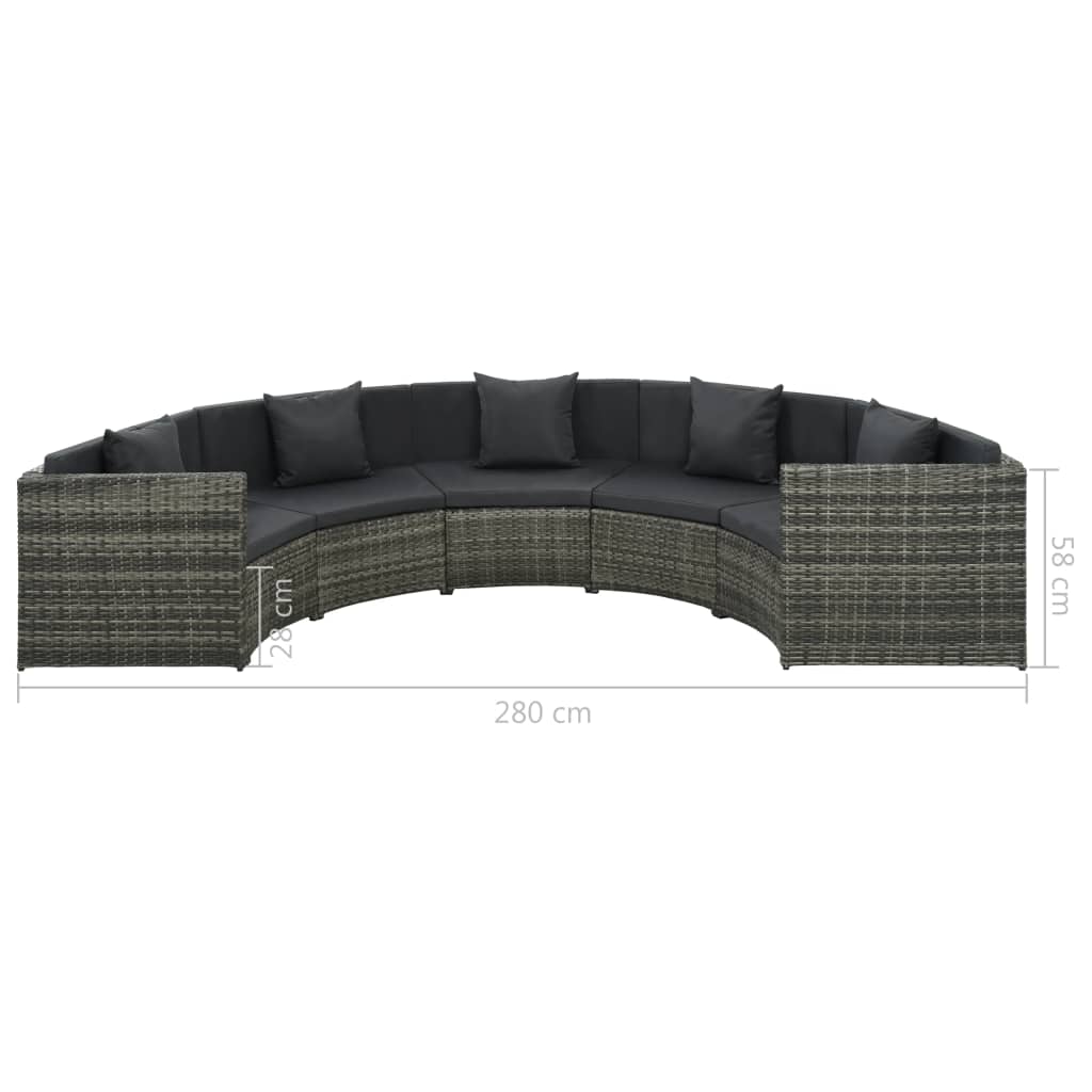 vidaXL 7-tlg. Garten-Lounge-Set mit Auflagen Poly Rattan Grau