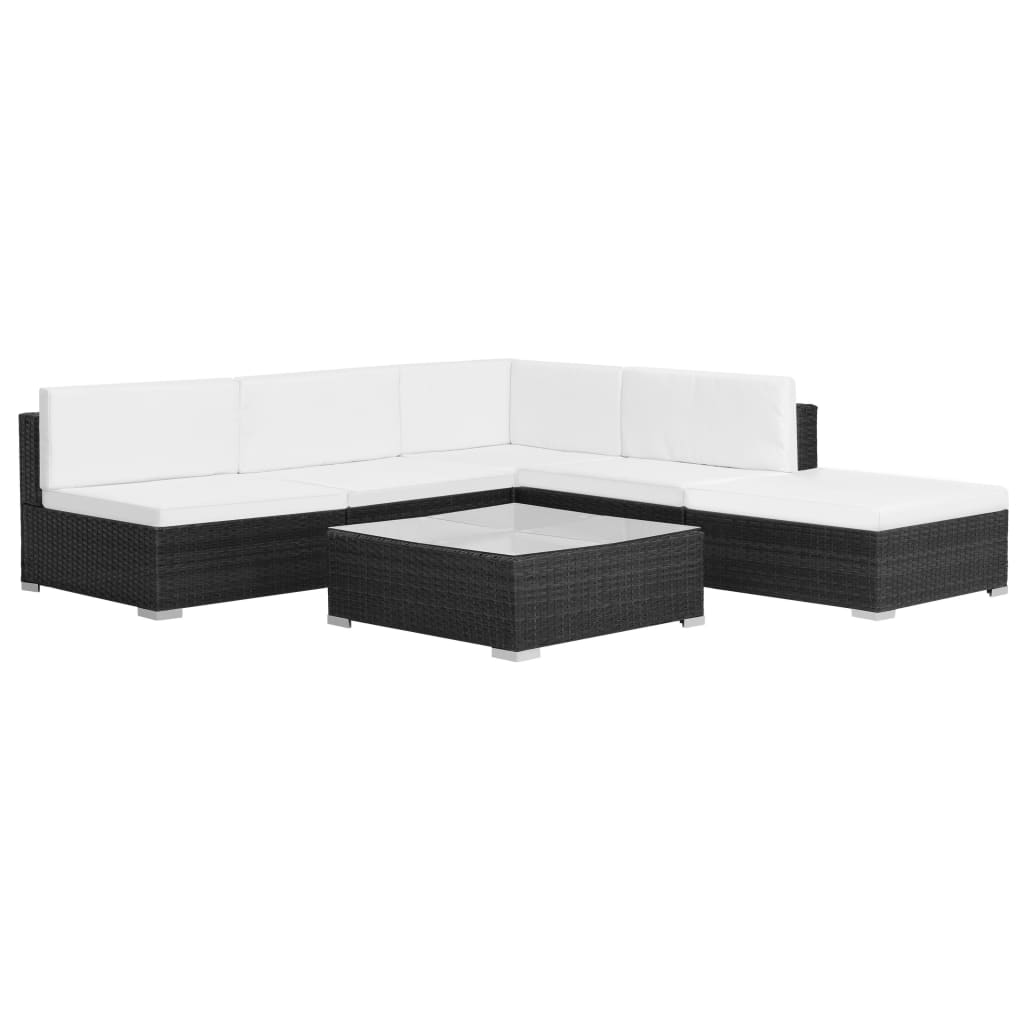 vidaXL 6-tlg. Garten-Lounge-Set mit Auflagen Poly Rattan Schwarz