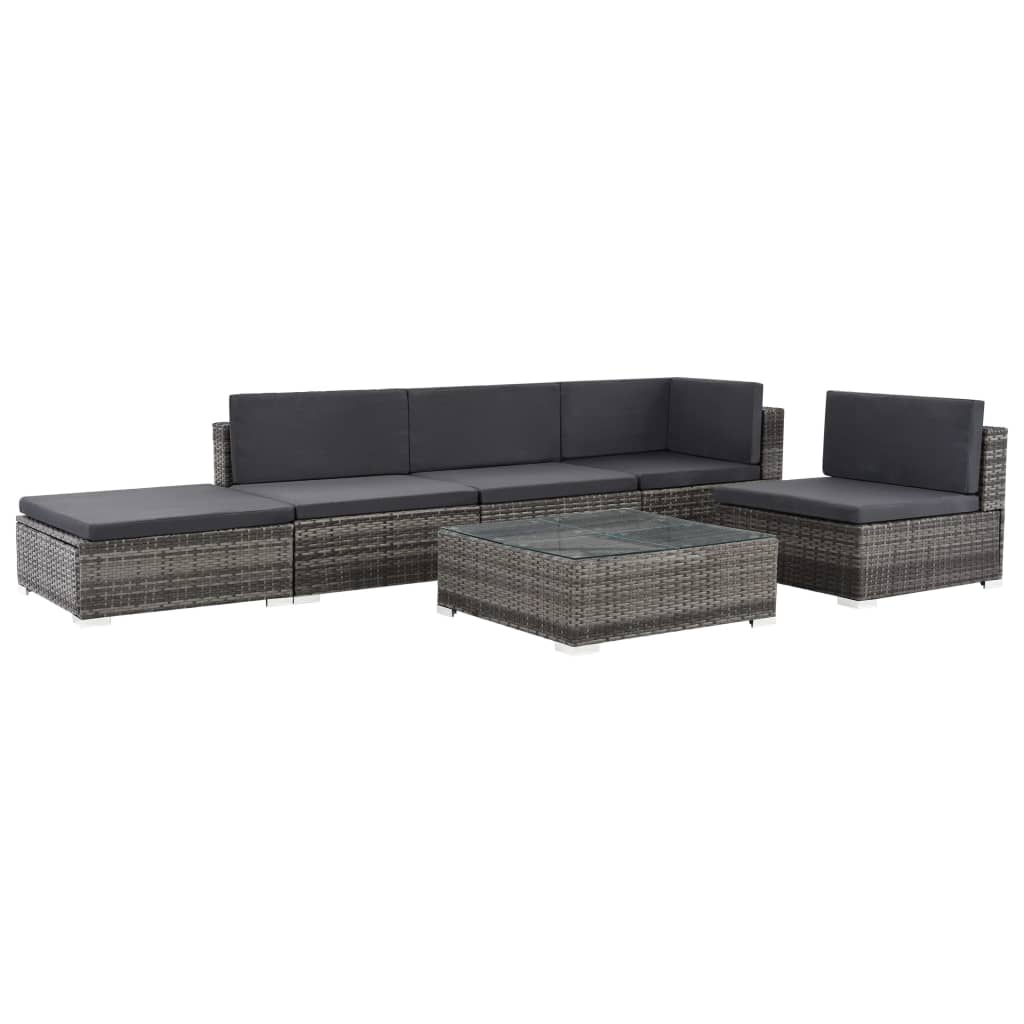 vidaXL 6-tlg. Garten-Lounge-Set mit Auflagen Poly Rattan Schwarz