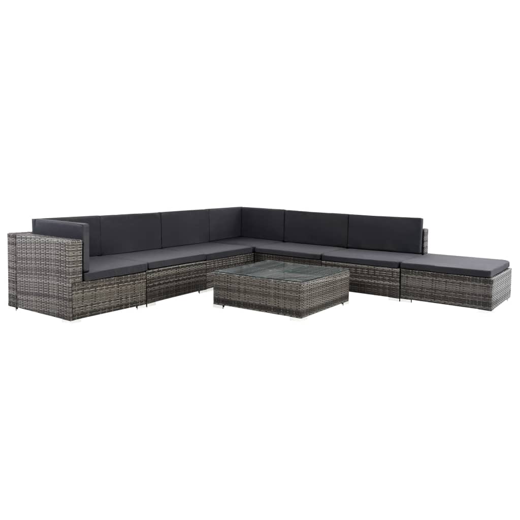 vidaXL 8-tlg. Garten-Lounge-Set mit Auflagen Poly Rattan Braun