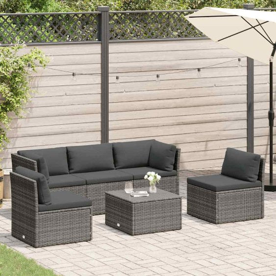 vidaXL 4-tlg. Garten-Lounge-Set mit Polstern Poly Rattan Grau