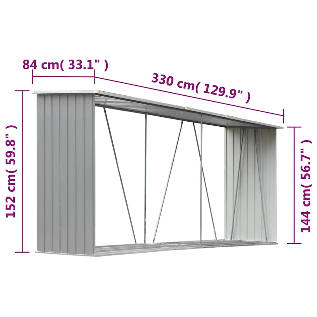 vidaXL Brennholzlager aus verzinktem Stahl 330x84x152 cm Grau