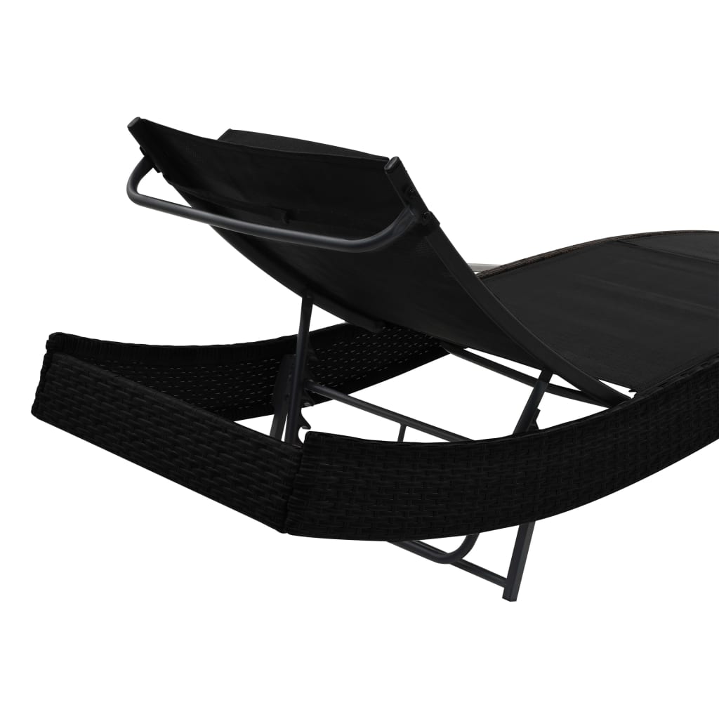 vidaXL Sonnenliegen 2 Stk. mit Tisch Poly Rattan und Textilene Schwarz