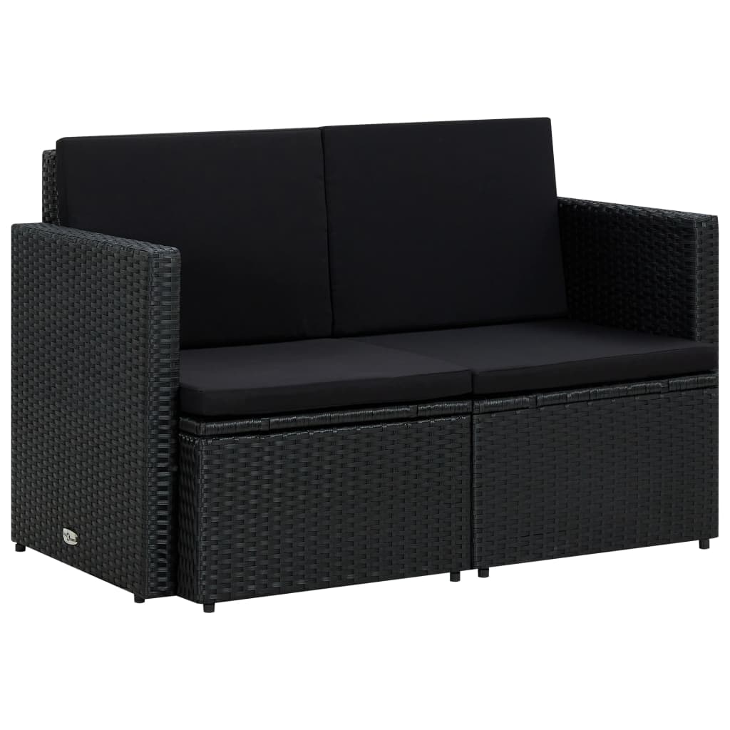 vidaXL 2-Sitzer-Gartensofa mit Auflagen Grau Poly Rattan