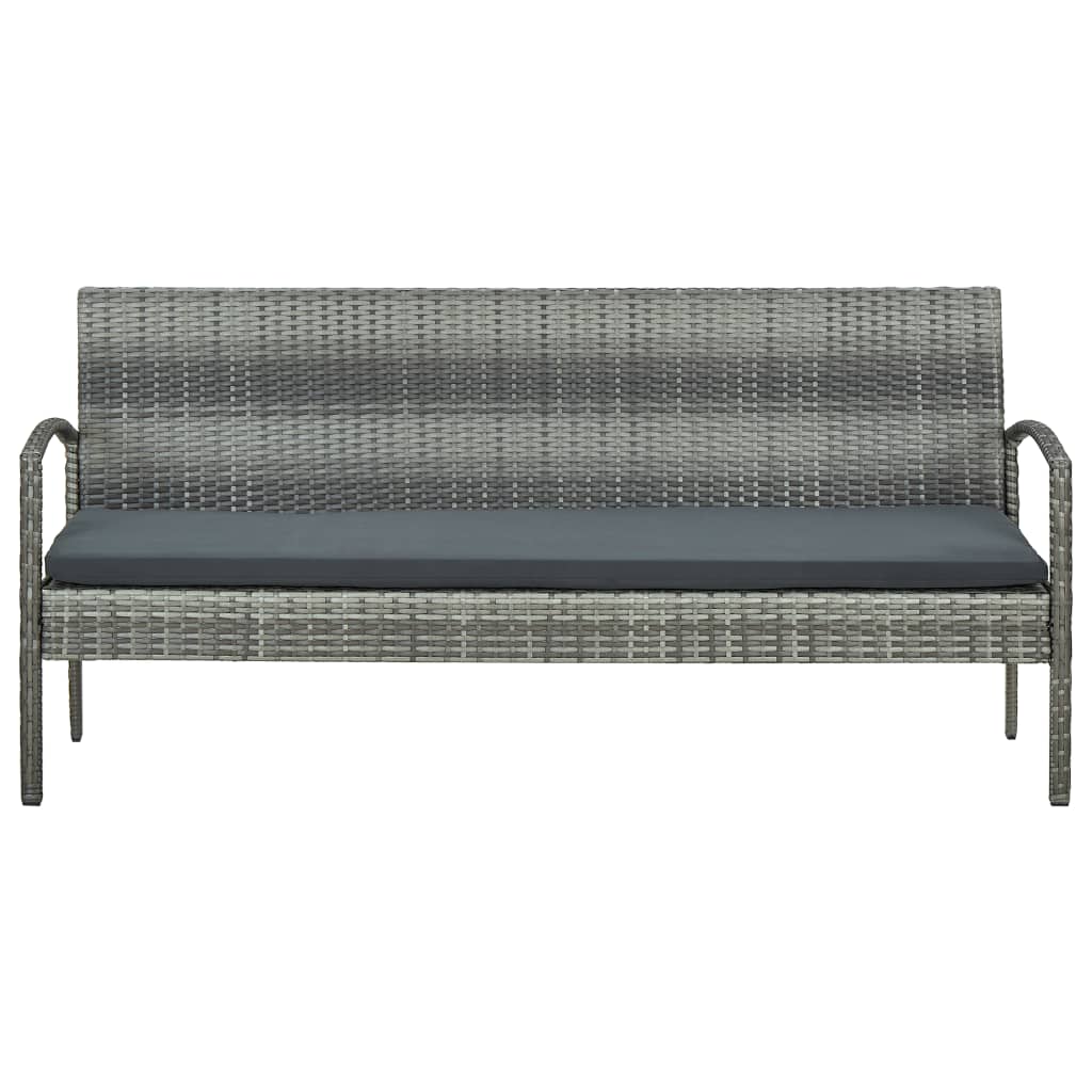 vidaXL Gartensofa 3-Sitzer mit Kissen Grau Poly Rattan