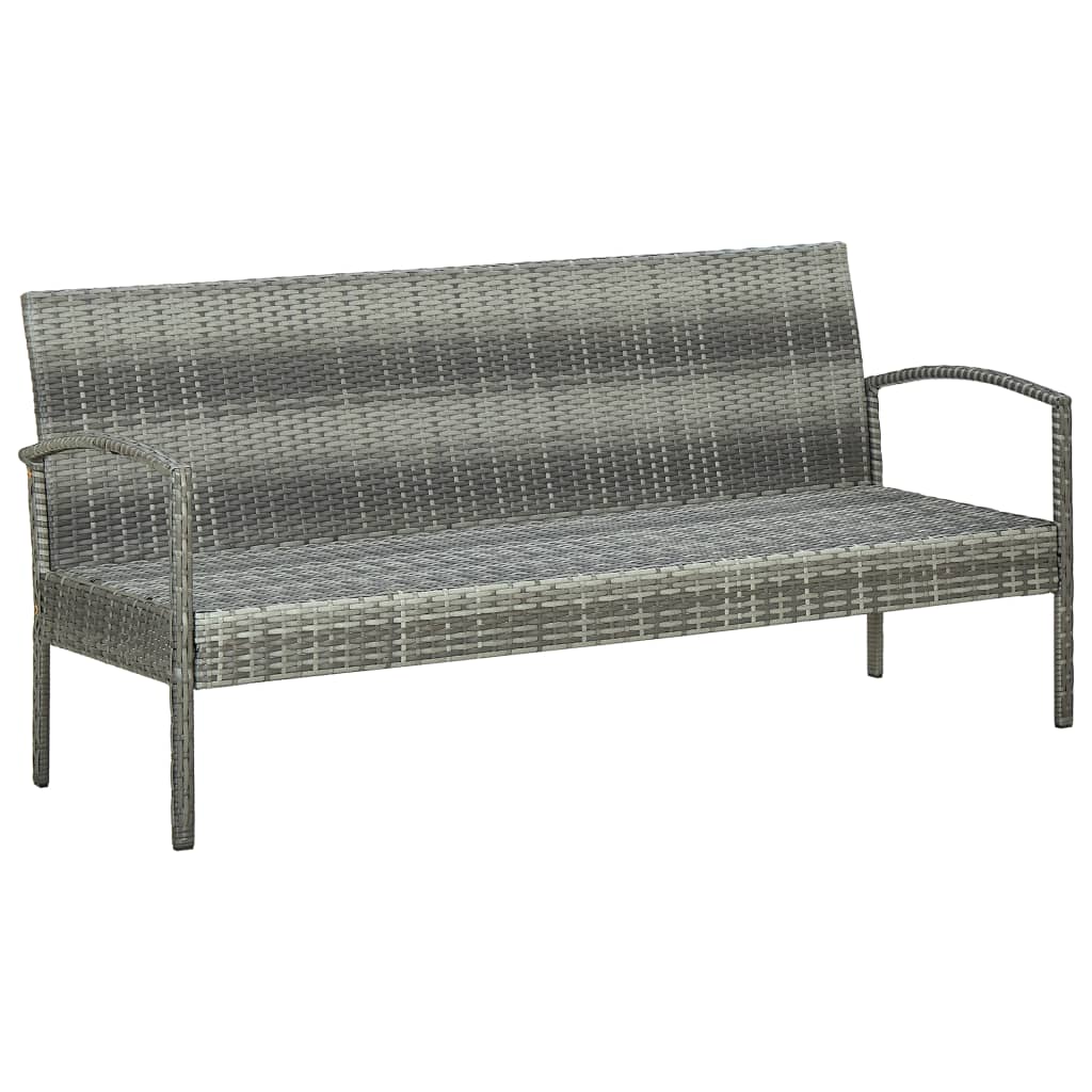 vidaXL Gartensofa 3-Sitzer mit Kissen Grau Poly Rattan