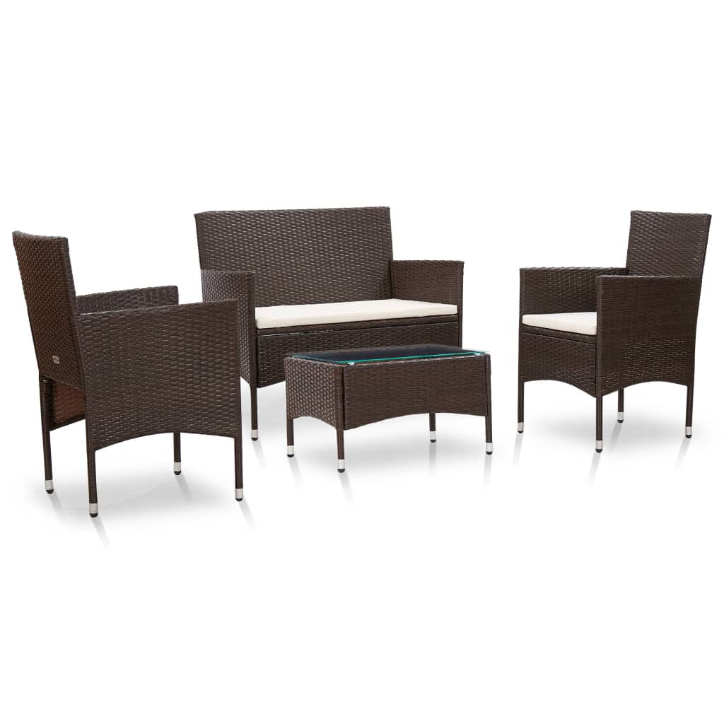 vidaXL 4-tlg. Garten-Lounge-Set mit Auflagen Poly Rattan Schwarz
