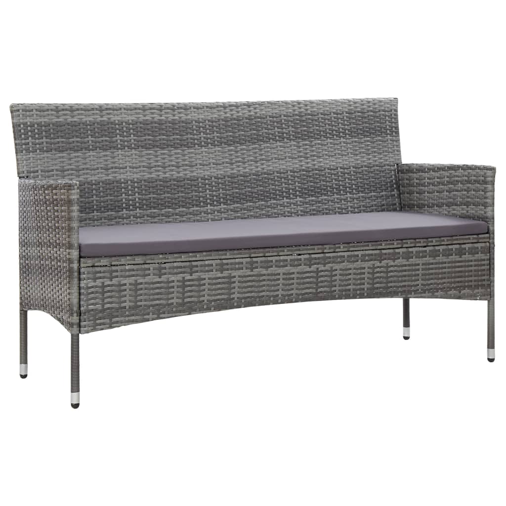 vidaXL 3-Sitzer-Gartensofa mit Polstern Grau Poly Rattan