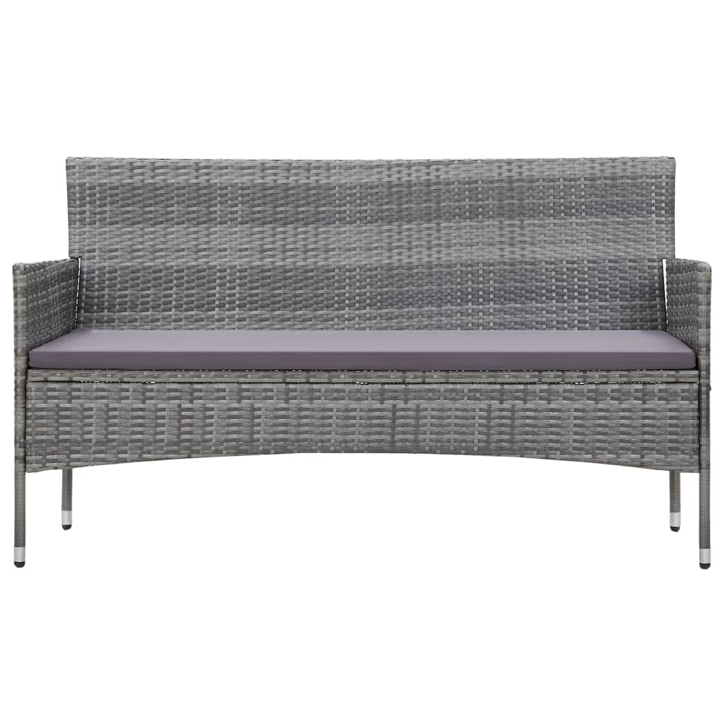 vidaXL 3-Sitzer-Gartensofa mit Polstern Grau Poly Rattan