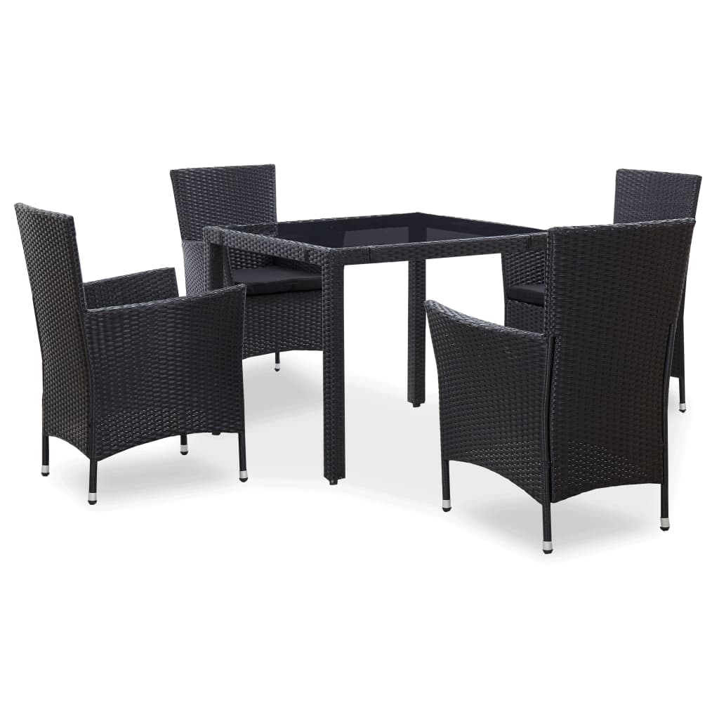 vidaXL 9-tlg. Garten-Essgruppe Poly Rattan Schwarz