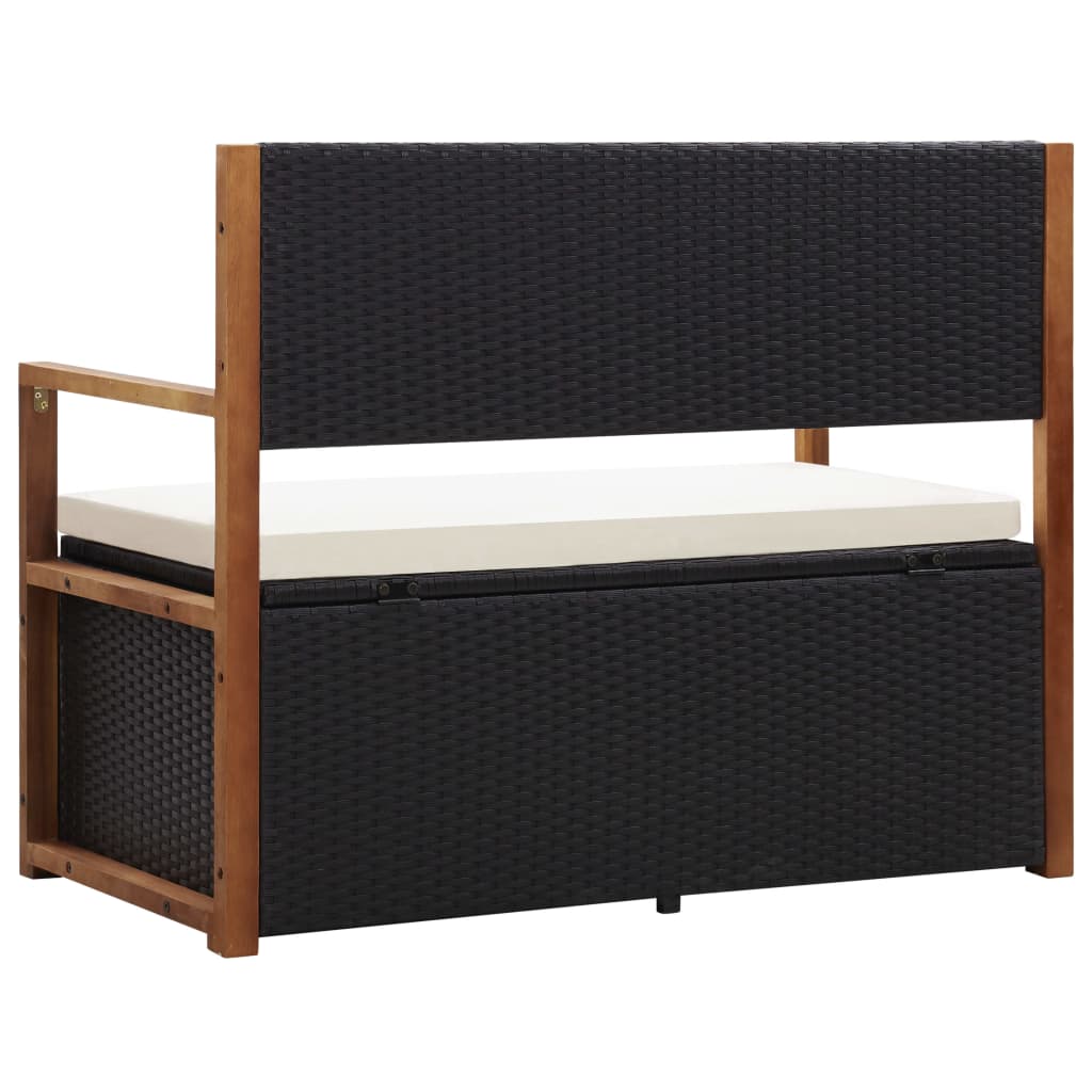 vidaXL Bank mit Stauraum 115 cm Poly Rattan Massivholz Akazie Schwarz