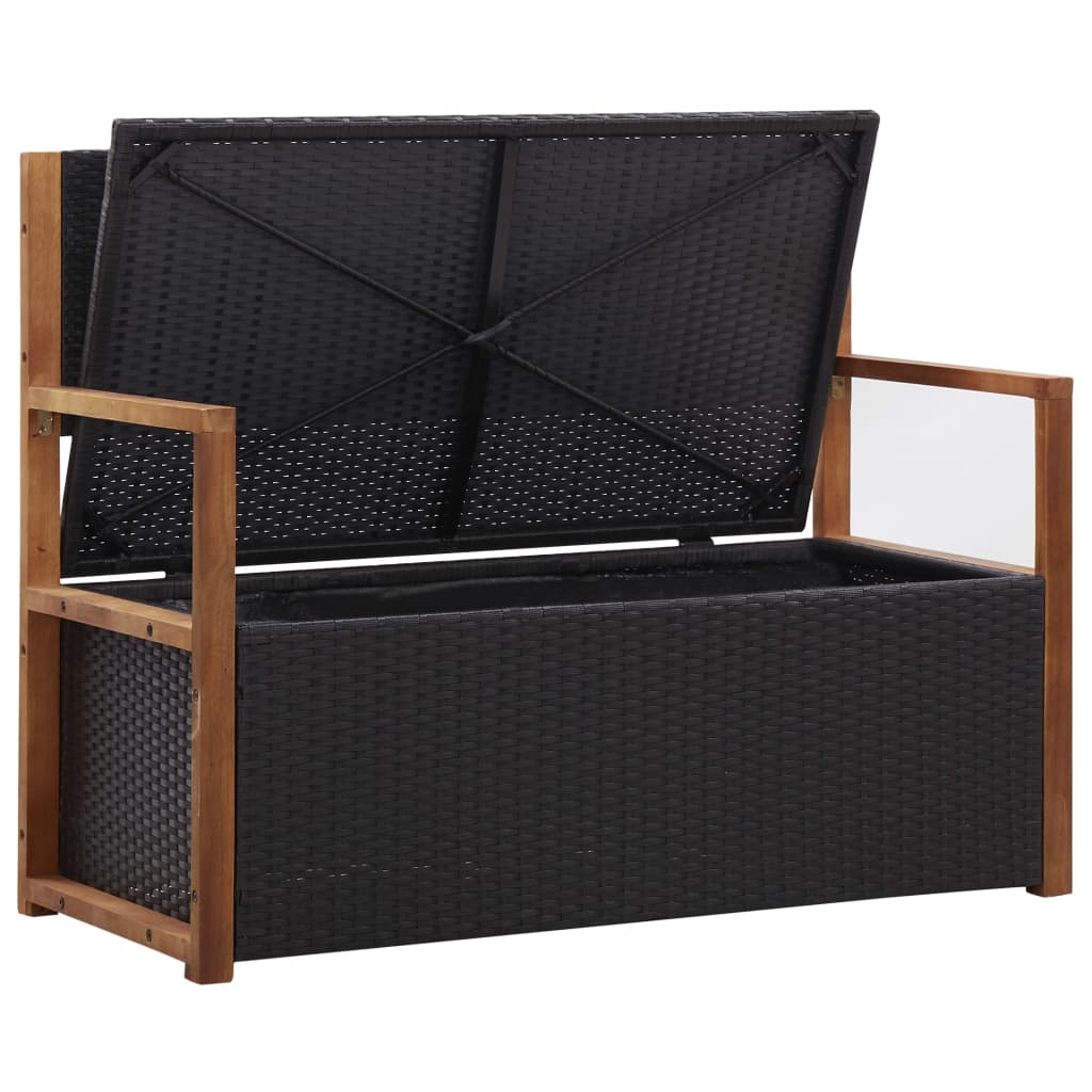 vidaXL Bank mit Stauraum 115 cm Poly Rattan Massivholz Akazie Schwarz