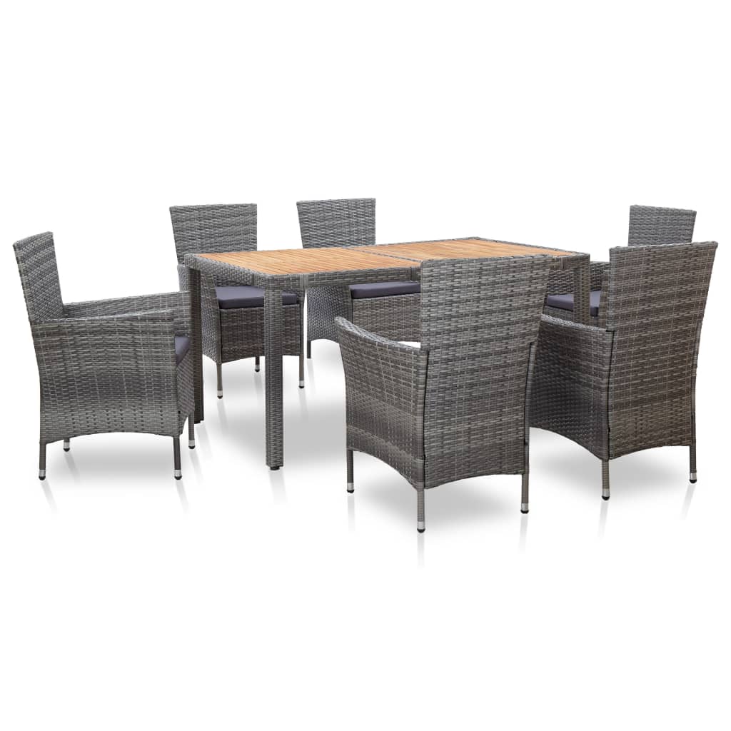7-tlg. Garten-Essgruppe mit Auflagen Poly Rattan Schwarz