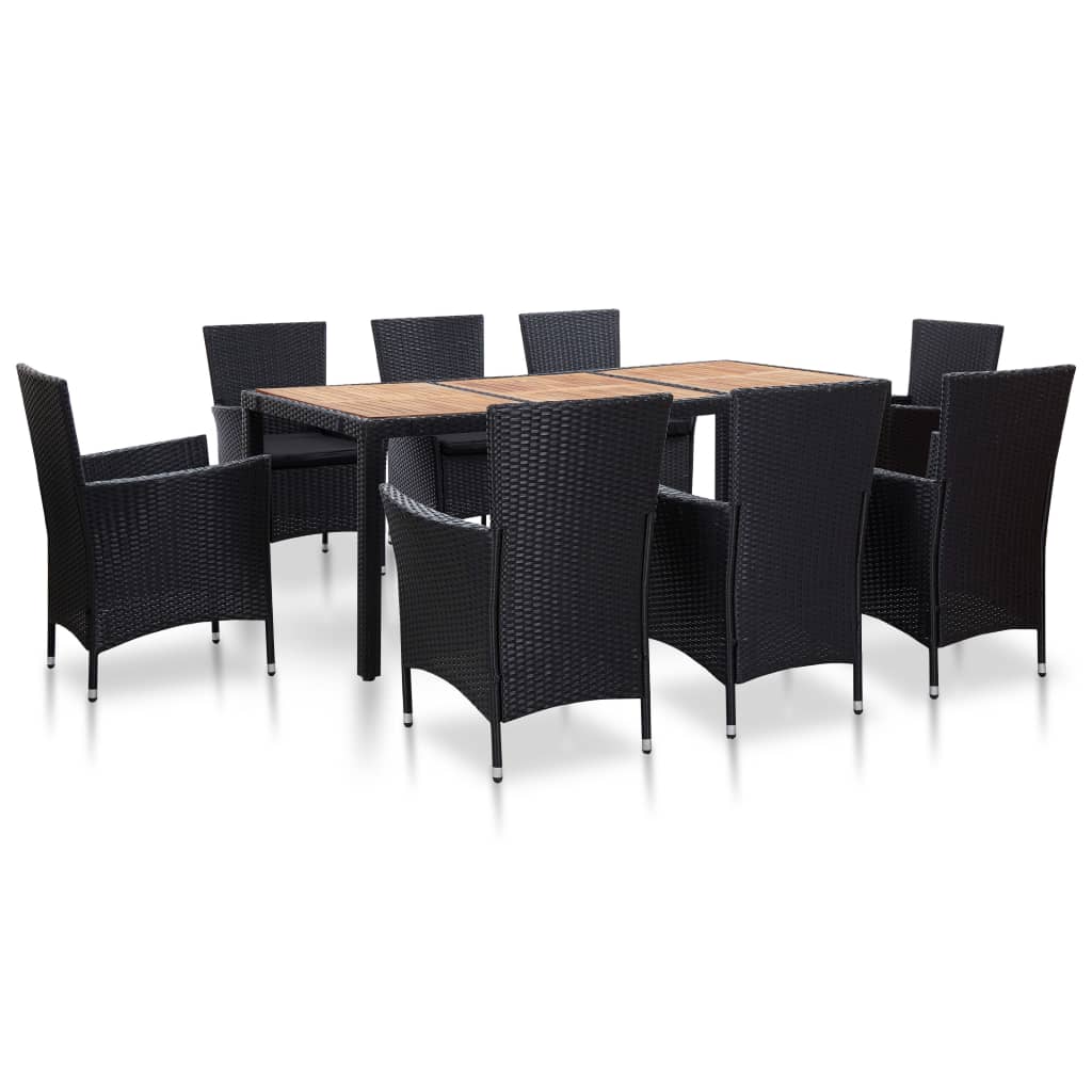 7-tlg. Garten-Essgruppe mit Auflagen Poly Rattan Schwarz