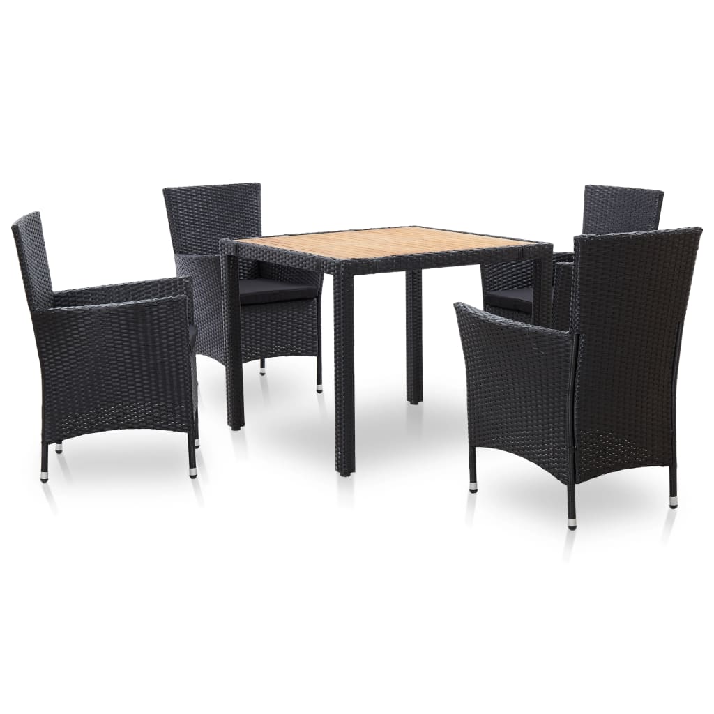 7-tlg. Garten-Essgruppe mit Auflagen Poly Rattan Schwarz