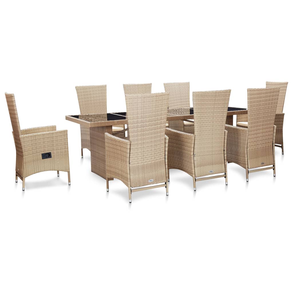 vidaXL 7-tlg. Garten-Essgruppe mit Auflagen Poly Rattan Beige