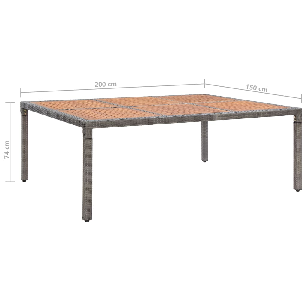 vidaXL Gartentisch Grau 200x150x74 cm Poly Rattan und Akazienholz