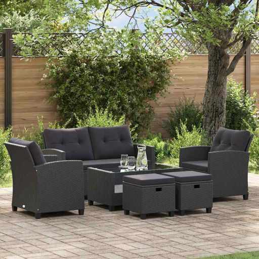 vidaXL 6-tlg. Garten-Sofagarnitur mit Auflagen Poly Rattan Dunkelgrau