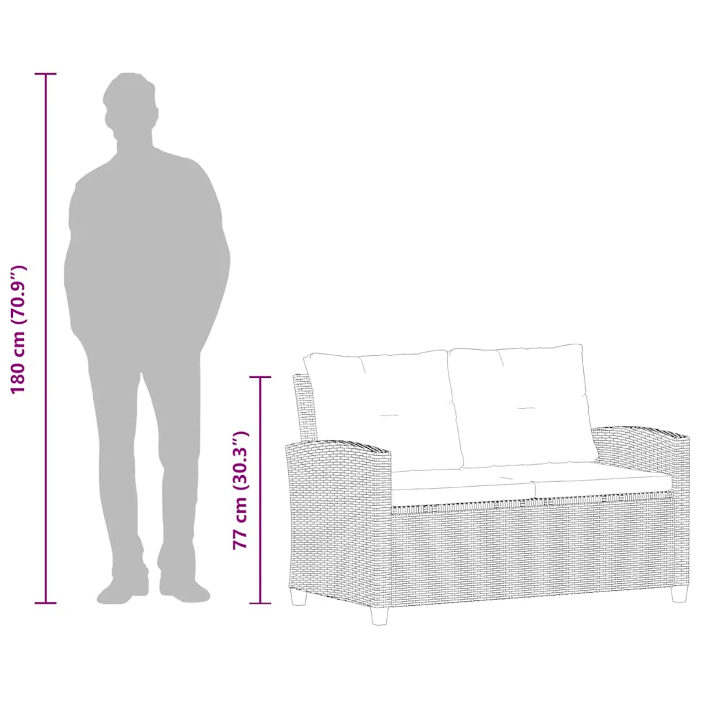 vidaXL 2-Sitzer-Gartensofa mit Kissen Grau 124 cm Poly Rattan