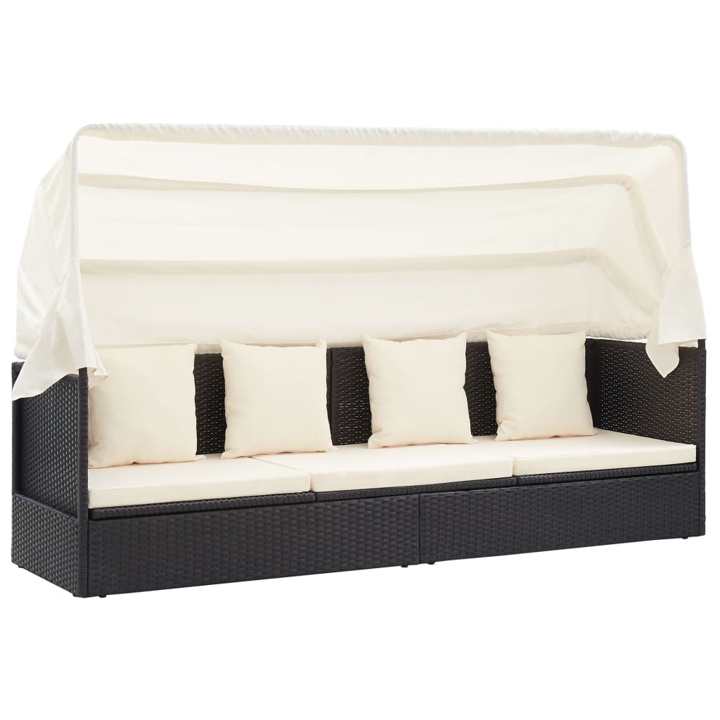 vidaXL Garten-Sonneninsel mit Dach Schwarz Poly Rattan