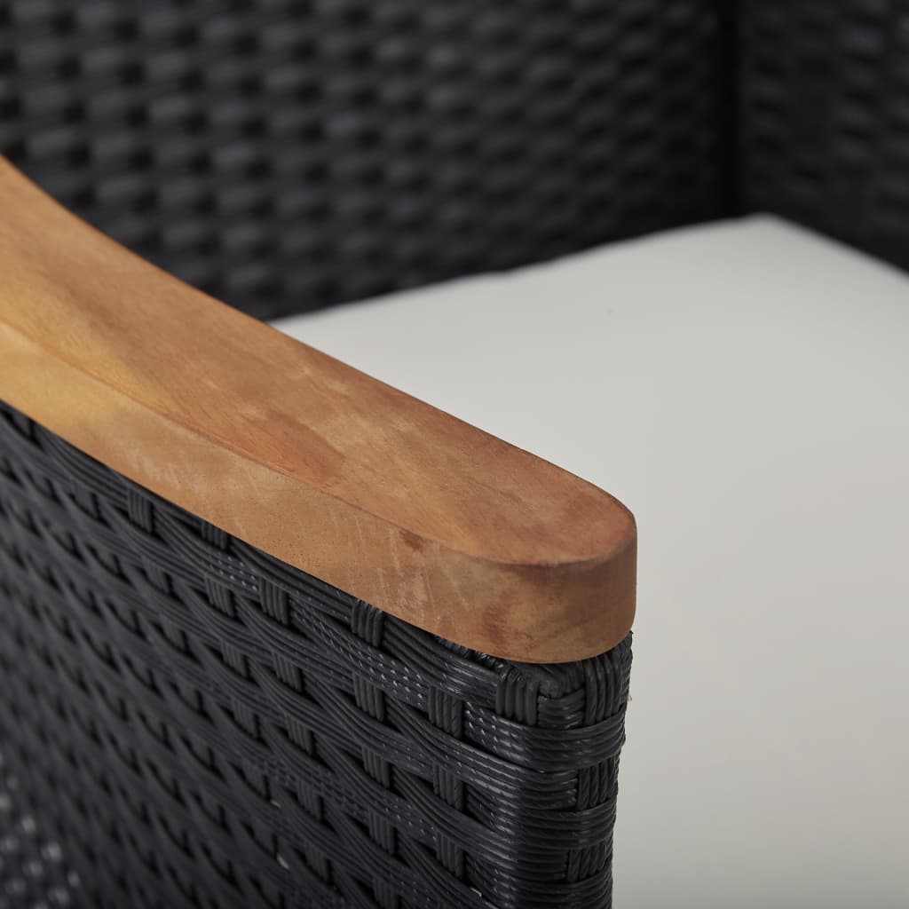 vidaXL 5-tlg. Garten-Essgruppe Schwarz Poly Rattan Akazie Massivholz