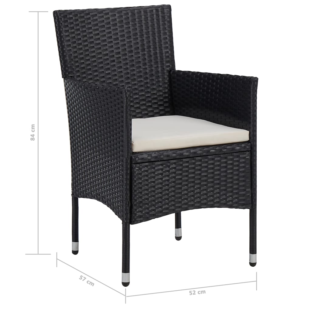 vidaXL 5-tlg. Garten-Essgruppe Schwarz Poly Rattan und Glas