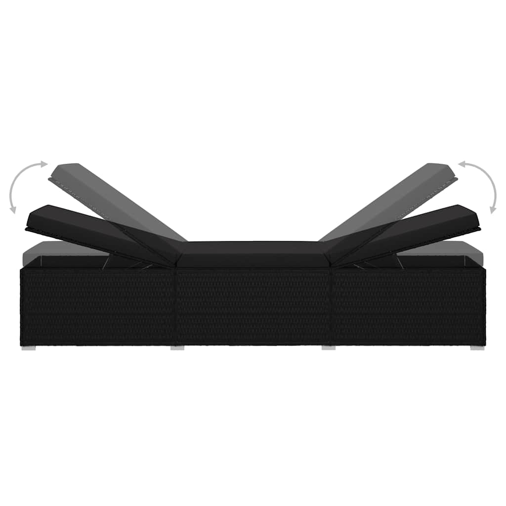 vidaXL Garten Sonnenliegen mit Kissen 3 pcs Schwarz Poly Rattan