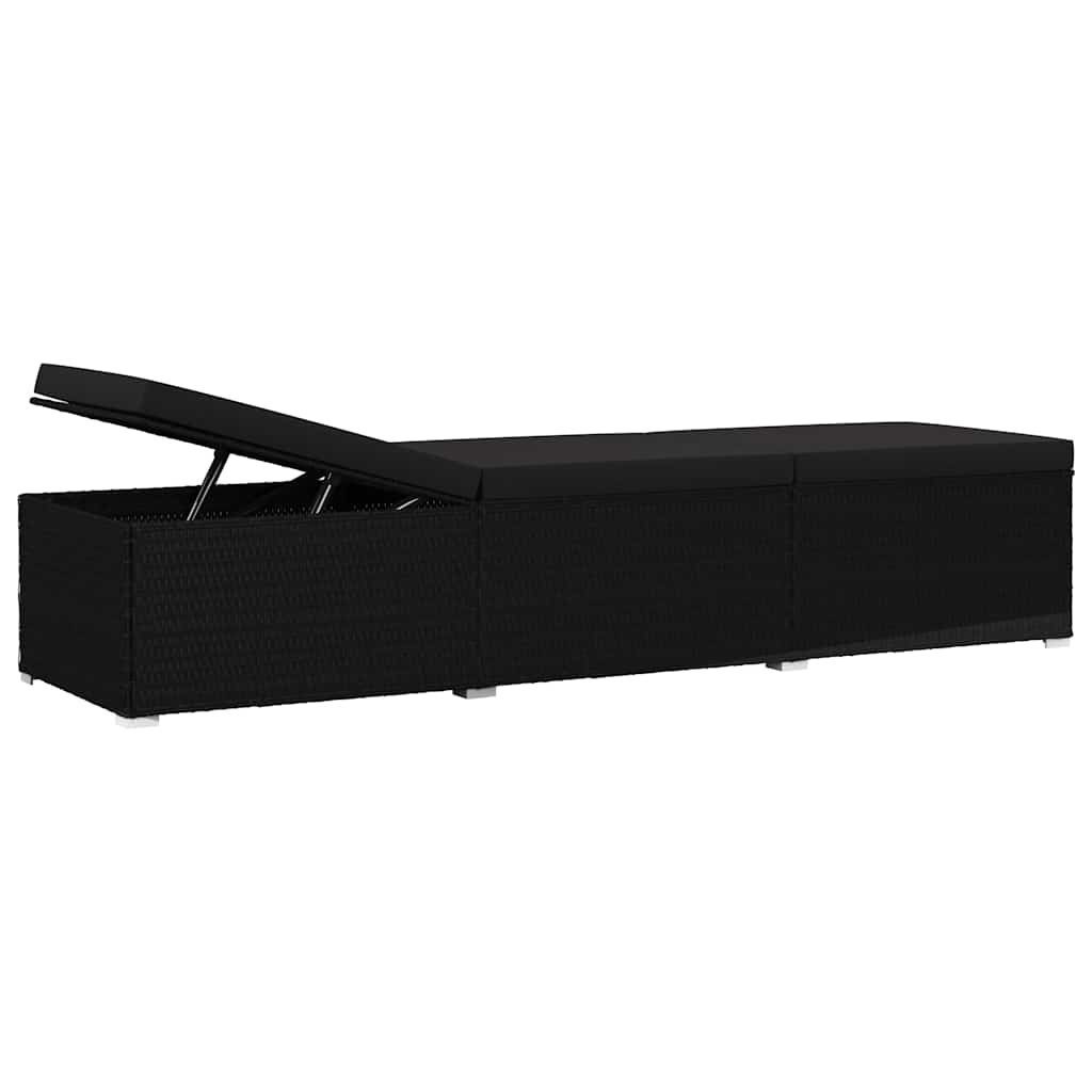 vidaXL Garten Sonnenliegen mit Kissen 3 pcs Schwarz Poly Rattan