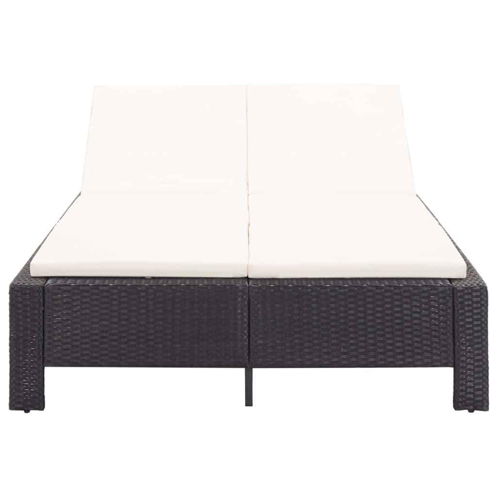 vidaXL 2-Personen-Sonnenliege mit Auflage Schwarz Poly Rattan