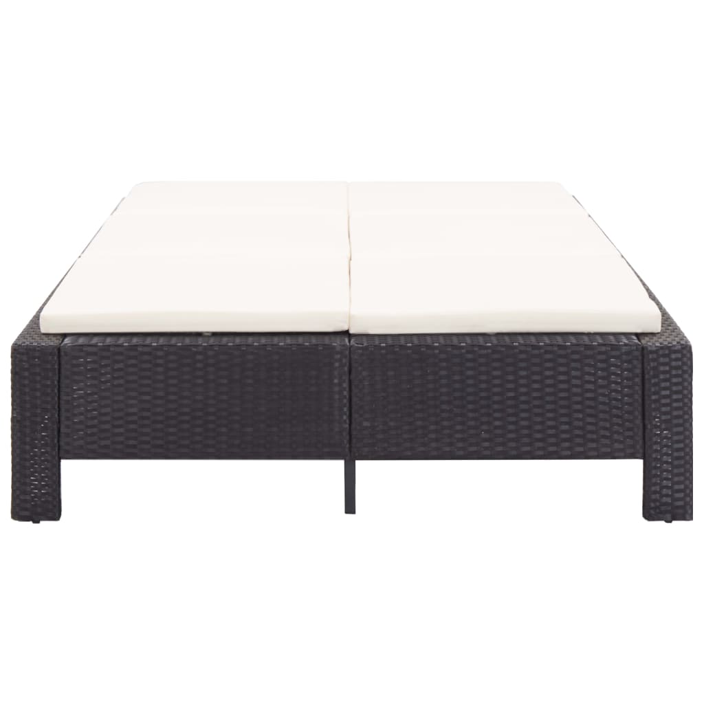 vidaXL 2-Personen-Sonnenliege mit Auflage Schwarz Poly Rattan
