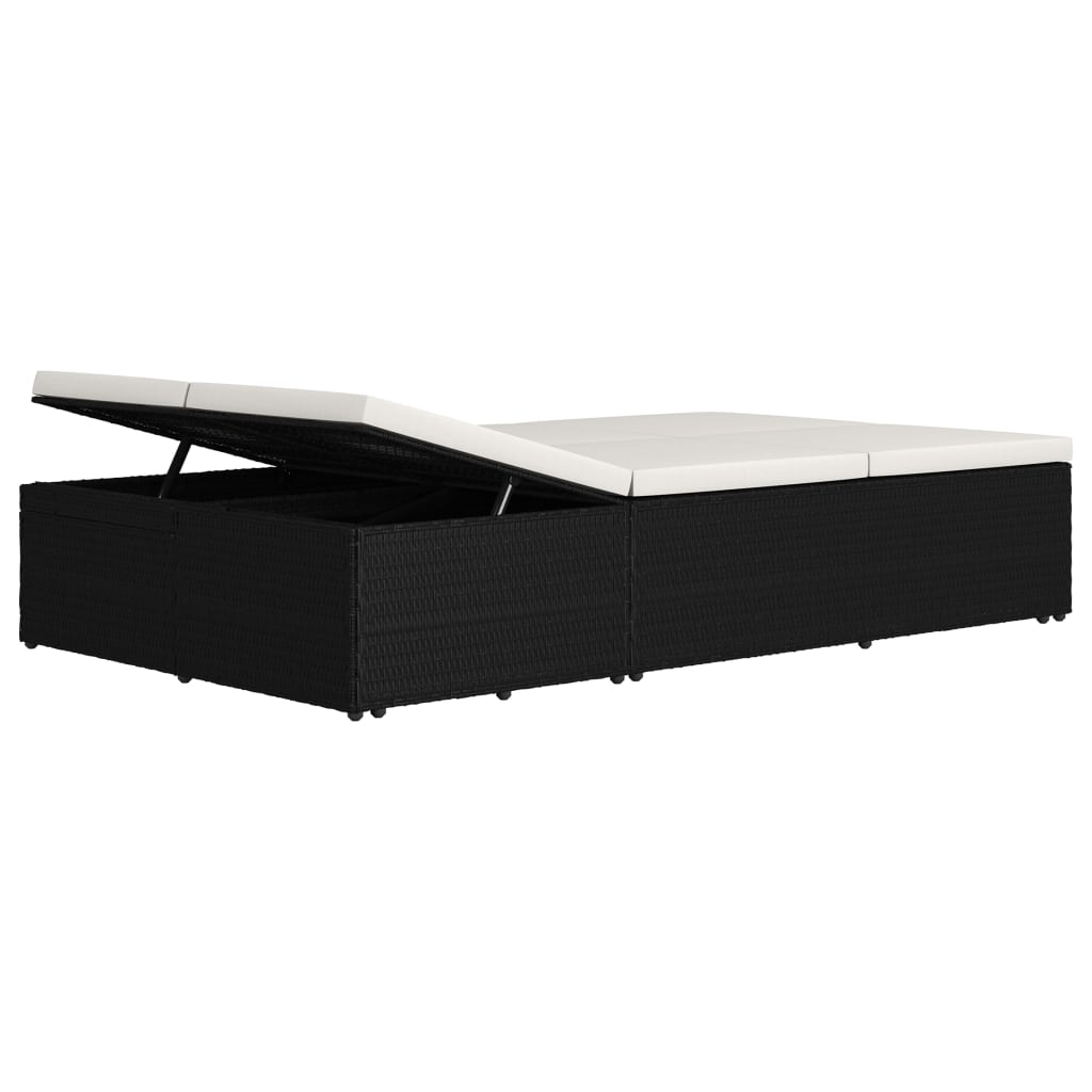 vidaXL Sonnenliege mit Auflage Poly Rattan Schwarz