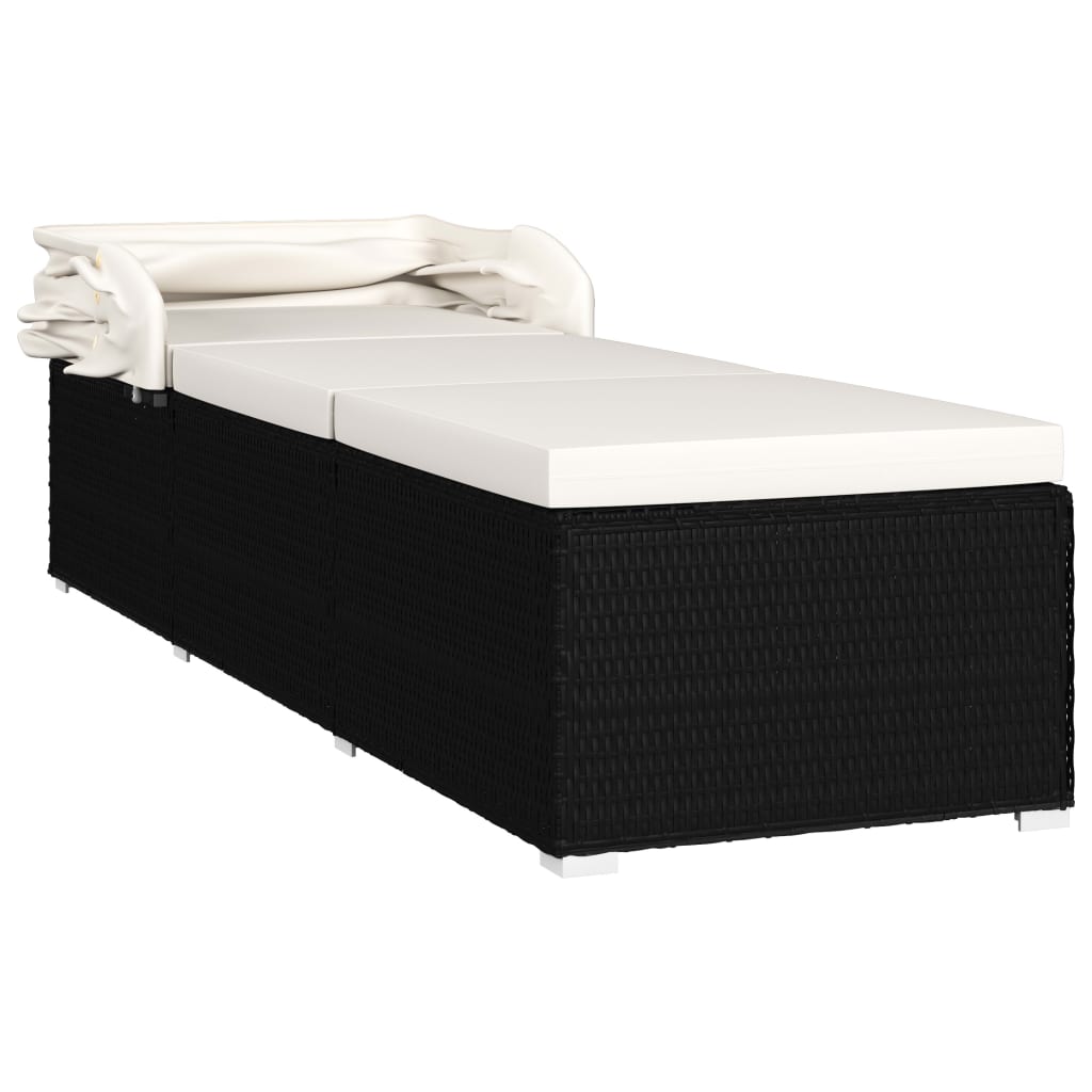 vidaXL Sonnenliege mit Sonnenschutz und Auflagen Poly Rattan Cremeweiß