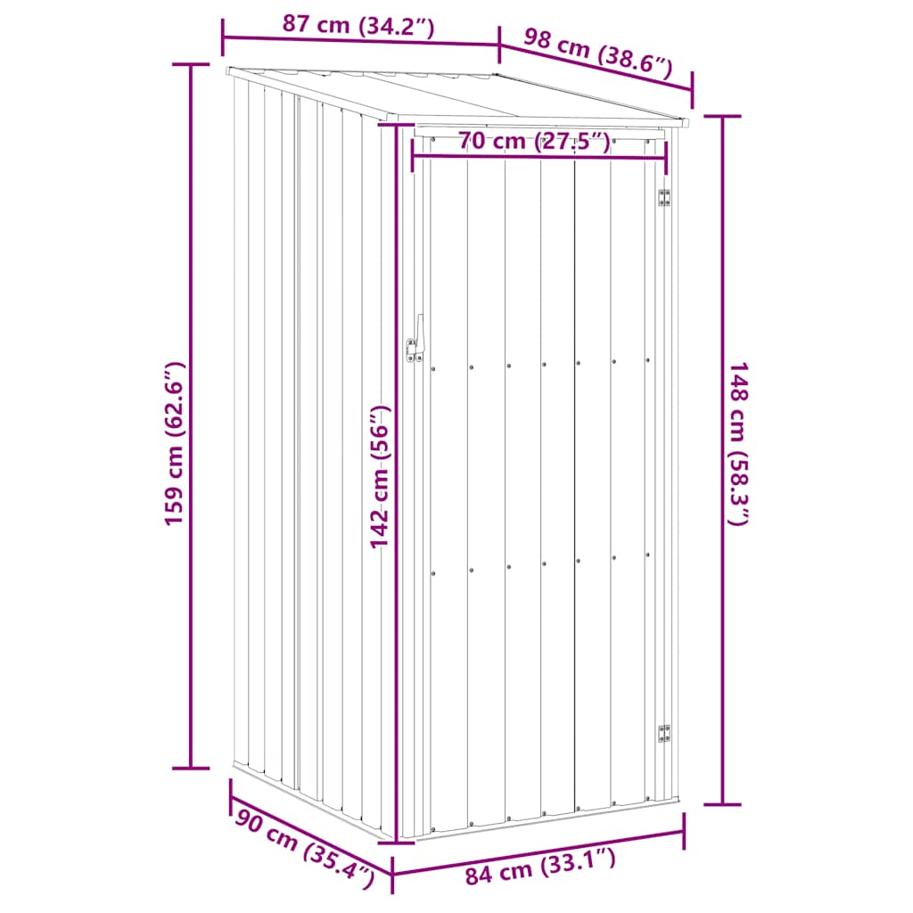 vidaXL Gerätehaus Grün 87x98x159 cm Verzinkter Stahl