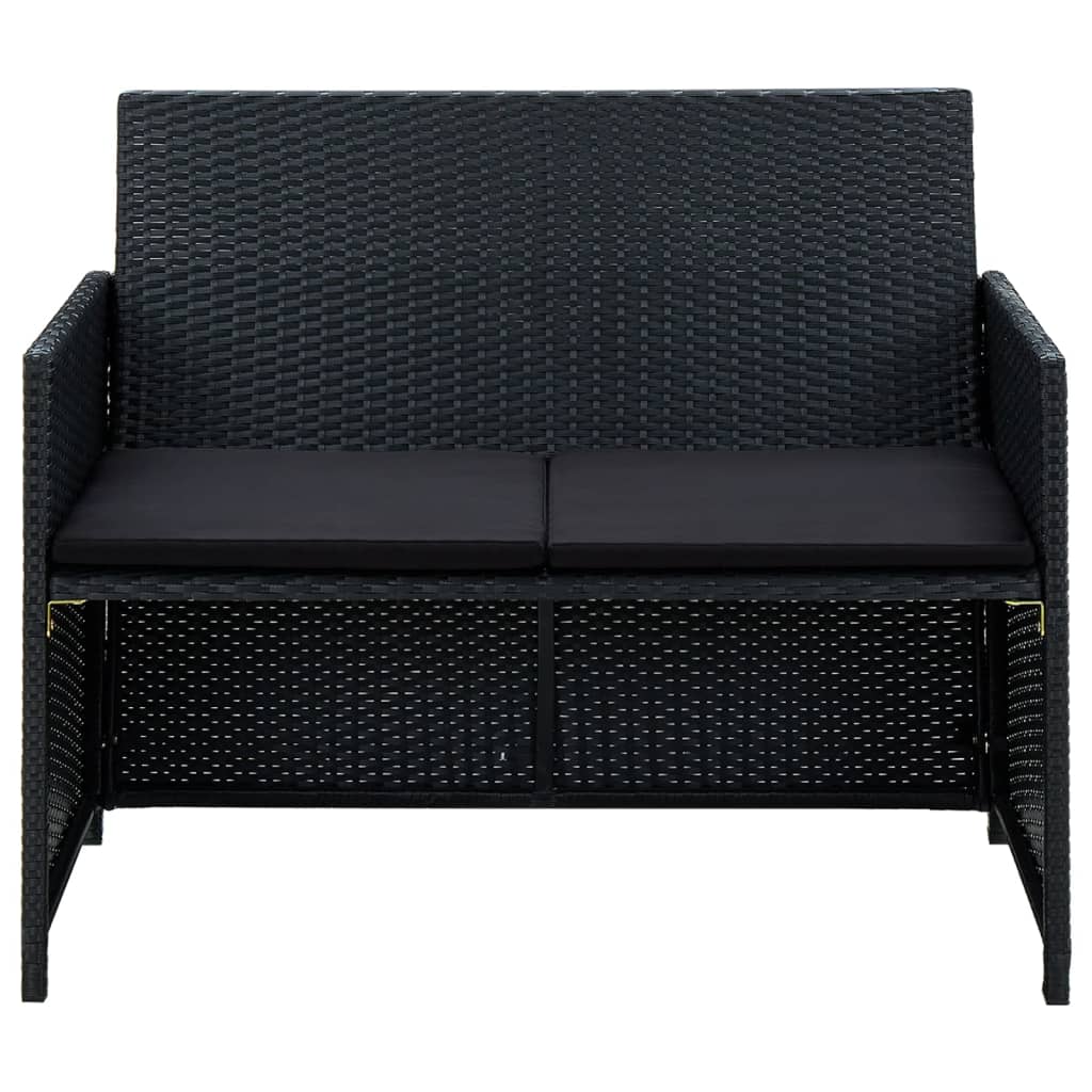 vidaXL 4-tlg. Garten-Lounge-Set mit Auflagen Poly Rattan Schwarz