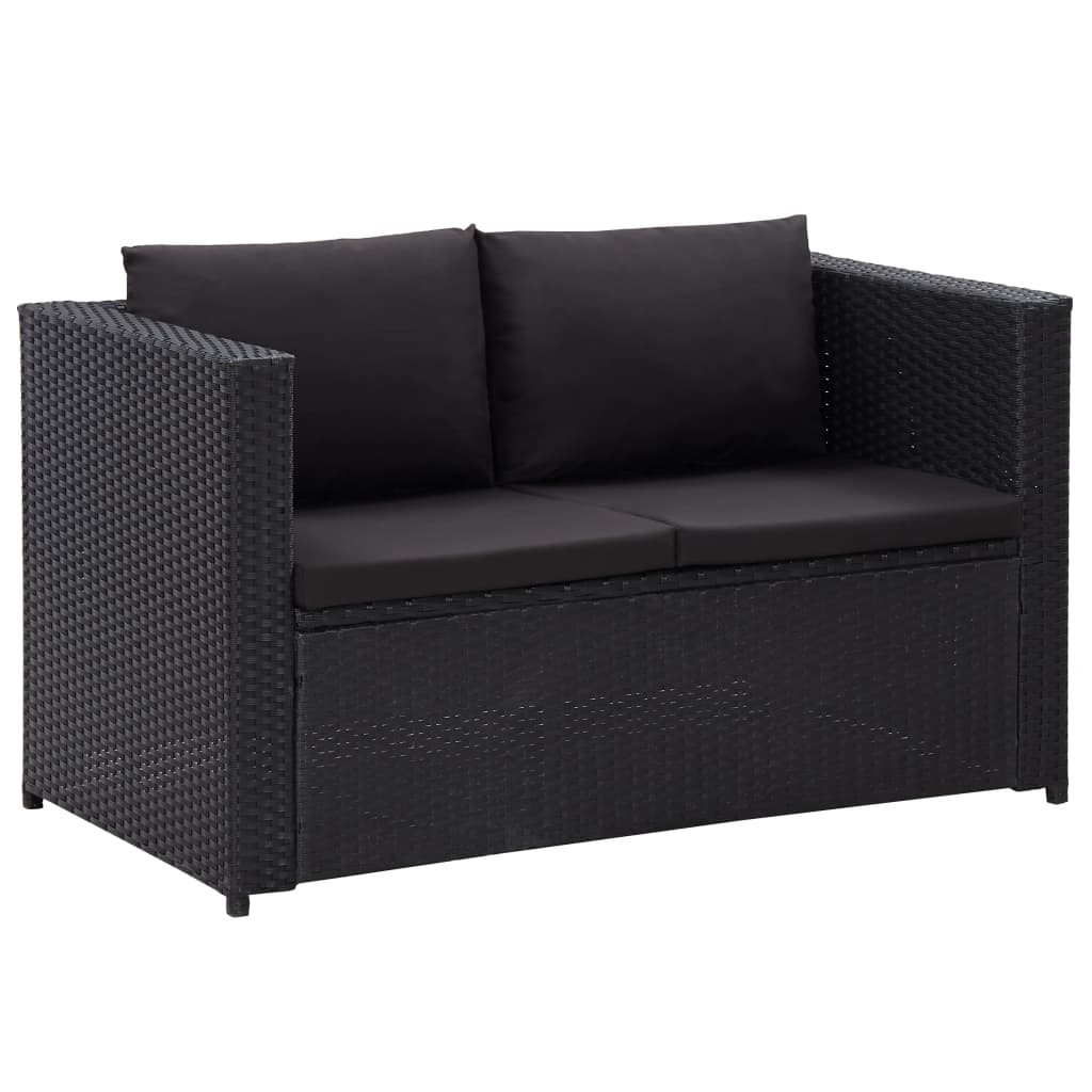 vidaXL 3-tlg. Garten-Lounge-Set mit Auflagen Poly Rattan Schwarz