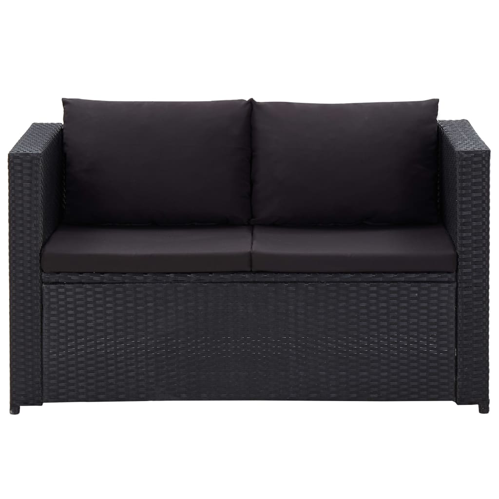 vidaXL 3-tlg. Garten-Lounge-Set mit Auflagen Poly Rattan Schwarz