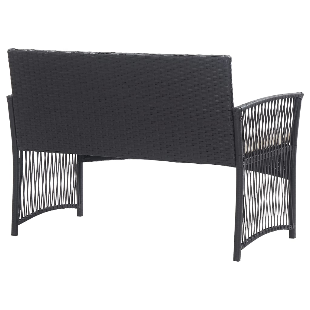 vidaXL 4-tlg. Garten-Lounge-Set mit Auflage Poly Rattan Schwarz