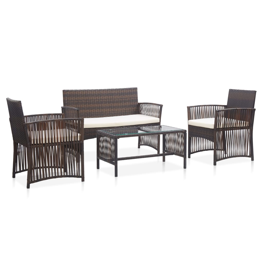 vidaXL 4-tlg. Garten-Lounge-Set mit Auflage Poly Rattan Schwarz