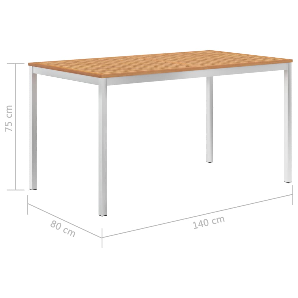 vidaXL Garten-Esstisch 140x80x75 cm Massivholz Teak und Edelstahl