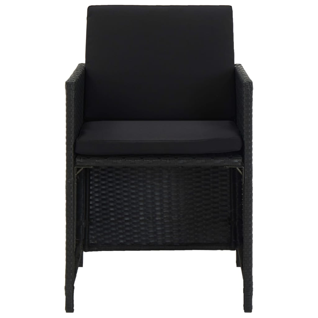 vidaXL 5-tlg. Garten-Essgruppe mit Auflagen Poly Rattan Schwarz