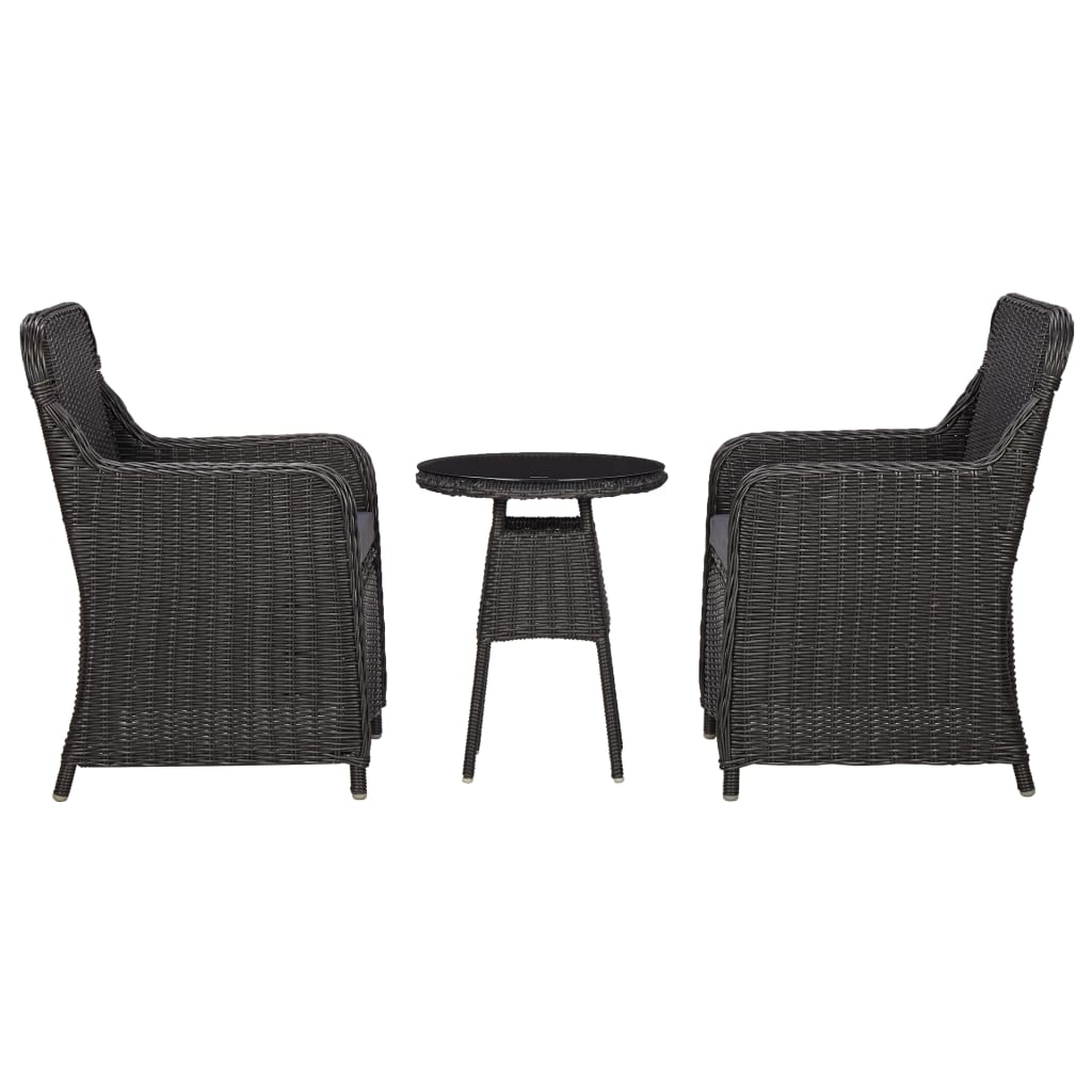 vidaXL 3-tlg. Garten-Bistro-Set mit Auflagen Poly Rattan Schwarz