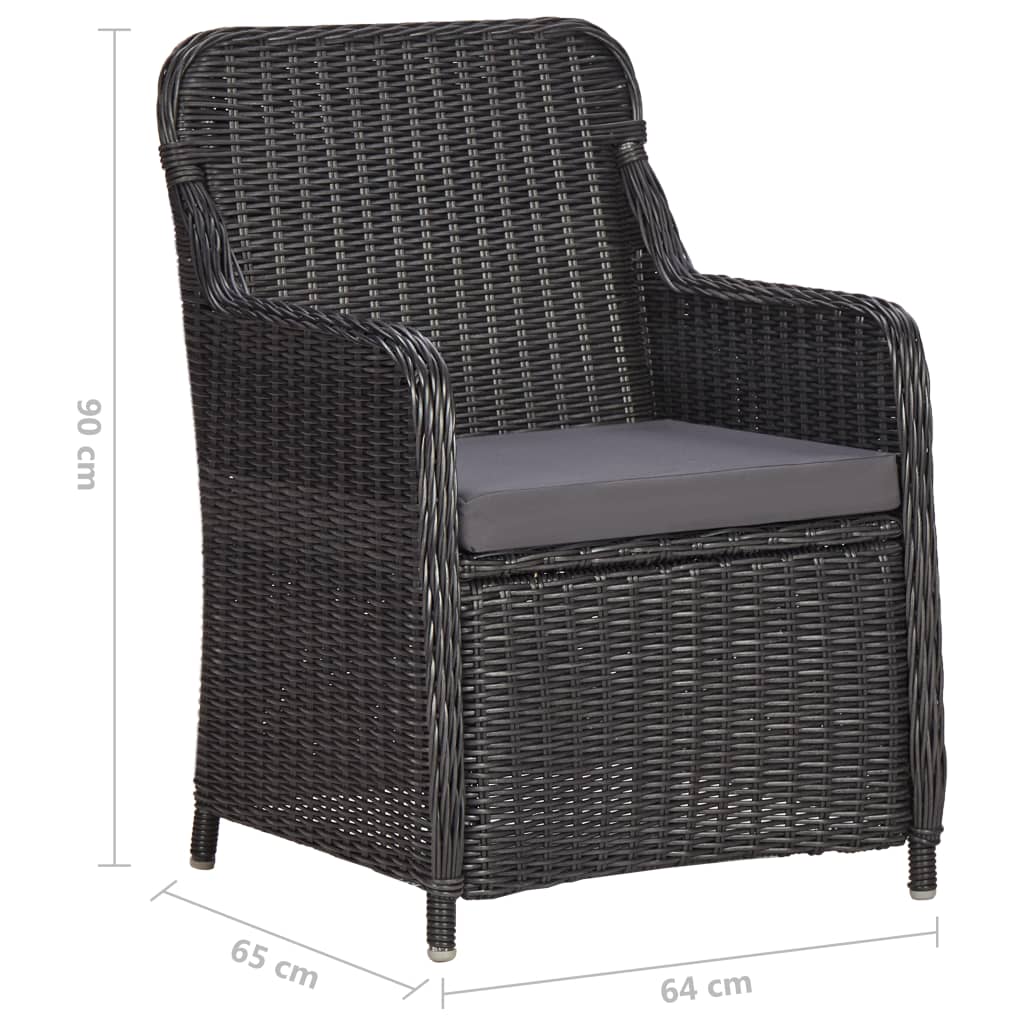vidaXL 3-tlg. Garten-Bistro-Set mit Auflagen Poly Rattan Schwarz