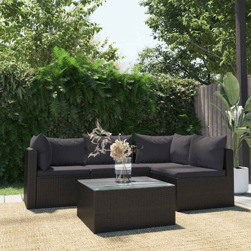 vidaXL 9-tlg. Garten-Lounge-Set mit Auflagen Poly Rattan Schwarz