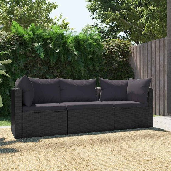 vidaXL 9-tlg. Garten-Lounge-Set mit Auflagen Poly Rattan Schwarz