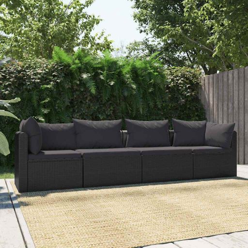 vidaXL 9-tlg. Garten-Lounge-Set mit Auflagen Poly Rattan Schwarz