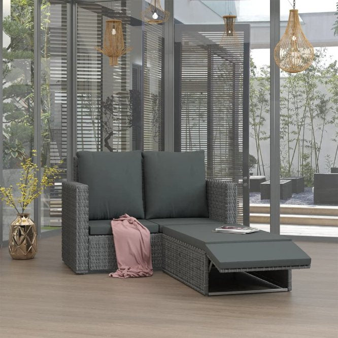 vidaXL 2-tlg. Garten-Lounge-Set mit Kissen Poly Rattan Grau